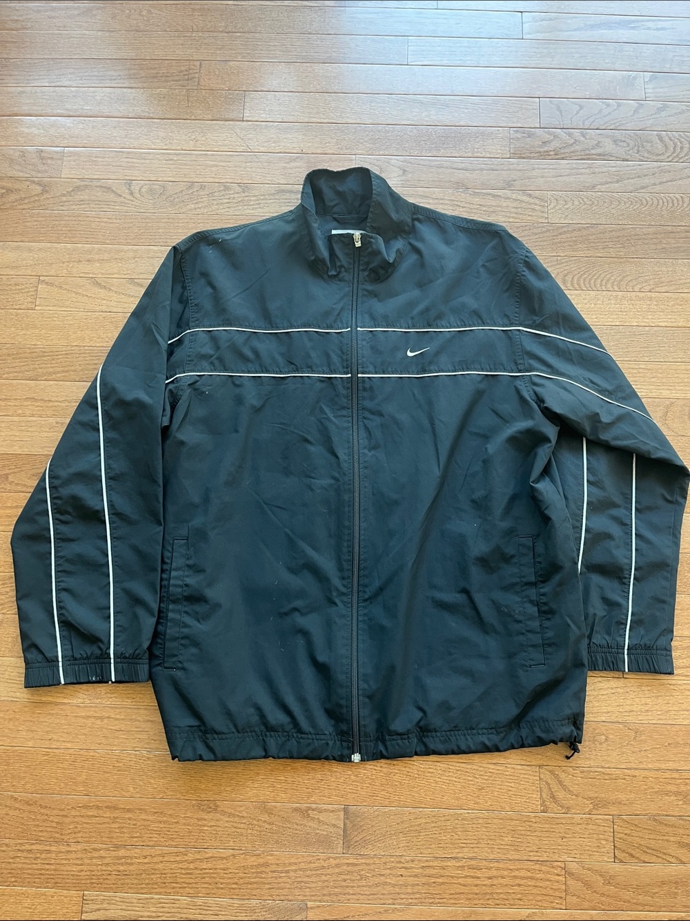 Nike Black Windbreaker Jacket with White Piping